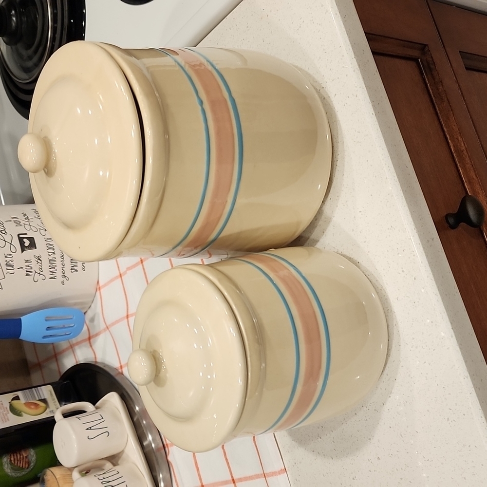 Ceramic Food Storage Canister Set - Cream and Blue